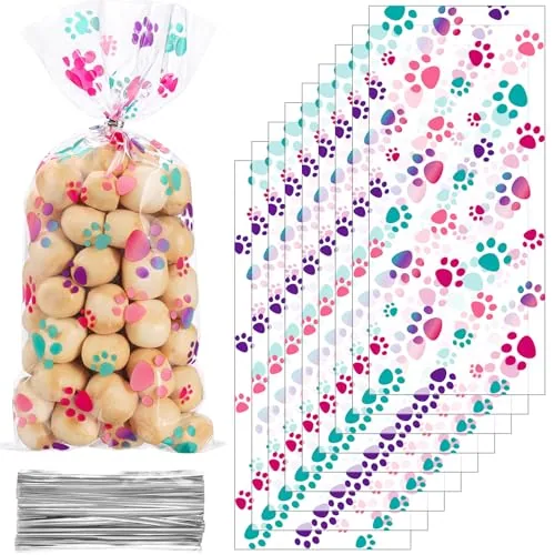 100 Piece Dog Treat Bags Puppy Party Favor, Pink