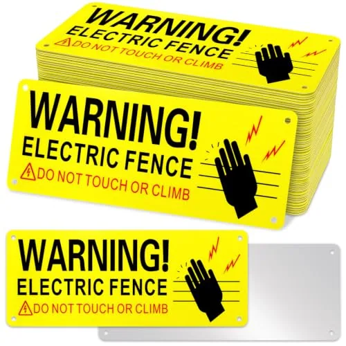 40 Piece Metal Electric Fence Warning Signs 10 x 4 Inch Reflective, Yellow