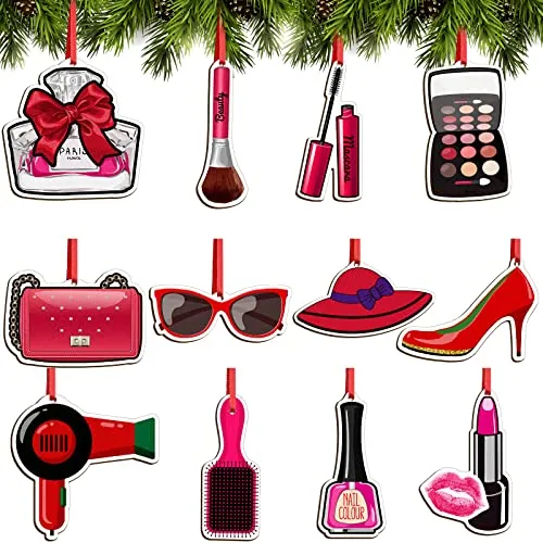 12 Piece Christmas Makeup Ornaments Wooden High Heels and