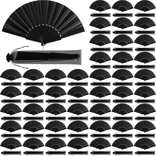 50 Piece Folding 9 Inch Clapping Fans, Black