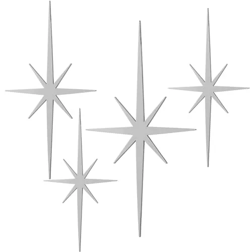 4 Piece Starburst Shaped Wall Decor Mid Century Modern Art, Silver