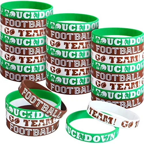 30 Piece Football Silicone Bracelets Bulk Rubber Wristbands, Brown