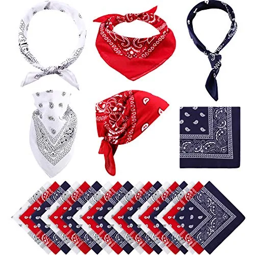 18 Piece White Blue Paisley Bandanas, Red