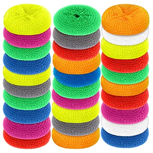 30 Piece Plastic Dish Scrubbers, Multicolour