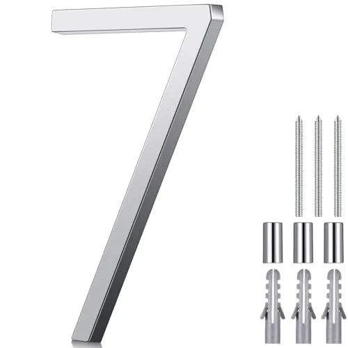 8 Inch Stainless Steel Floating Large House Number 0-9, Silver