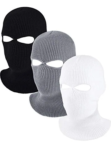 3 Piece Ski Mask Balaclava 2 Hole, Black