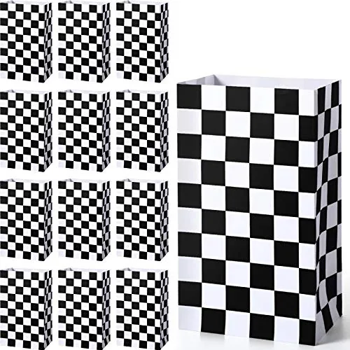 28 Piece Checkered Racing Treat Bags Race Car Party Favor Paper, White