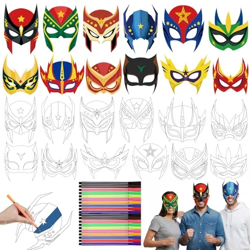 24 Piece Safari Animal Masks, Multicolour