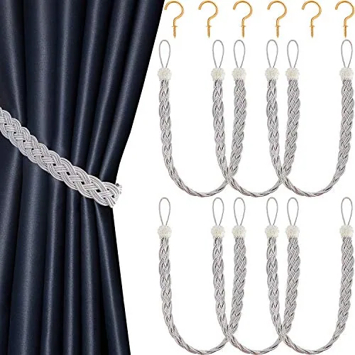 6 Braided Curtain Tiebacks, Silver