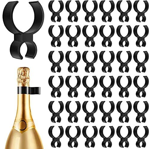 48 Piece Self-Adhesive Champagne Bottle Sparkler Clips - Single Holder Safety, Black
