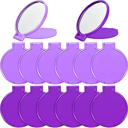 24 Piece Mini Folding Round Compact Mirror Portable Pocket Makeup, Purple
