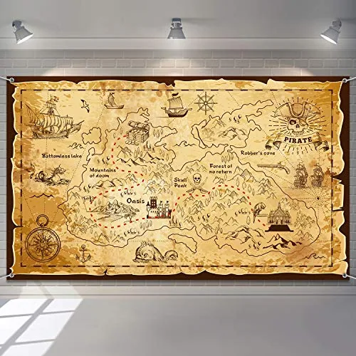 Halloween Pirate Treasure Map Backdrop, White