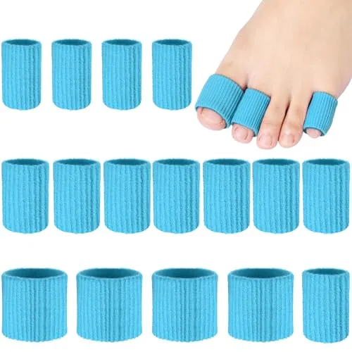 16 Piece Toe Cushion Tube Sleeves Soft Gel Corn Pad Protectors, Blue
