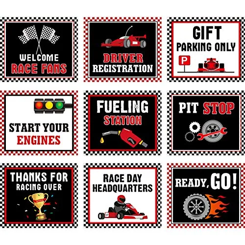 9 Piece Race Car Birthday Party Decoration Party Supplies, Black