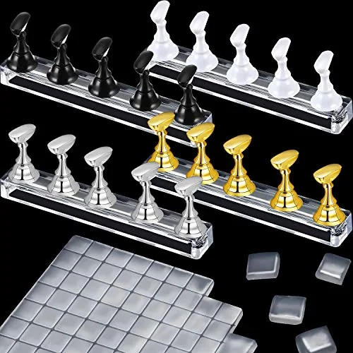 4 Piece Nail Tips Holders Magnetic Acrylic Nail Practice Stands, Gold