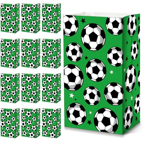 30 Piece Paper Soccer Party Favor Bag Candy Goodie Treat Bags, Green