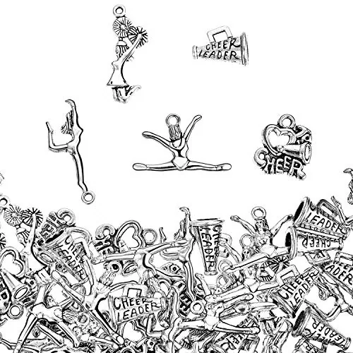 70 Piece 5 Styles Antique Silver Cheerleading Theme Charms Tibetan