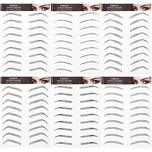 6 Sheets 4D Eyebrow Tattoos Stickers Waterproof, Black