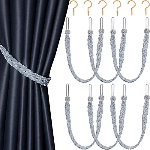 6 Braided Curtain Tiebacks, Grey