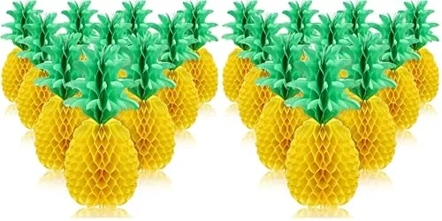 12 Piece 14 Inch Pineapple Honeycomb Table Centerpieces Hawaiian, Yellow