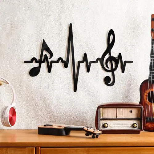 Metal Musical Decorations Wall Art Heartbeat Music Notes, Black