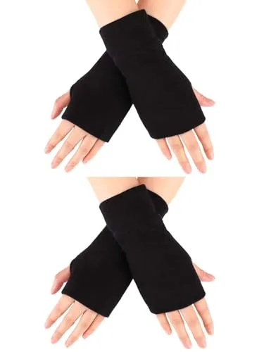 2 Pairs Knitted Fingerless Glove, Black