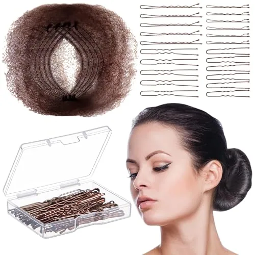 65 Piece Bun Hair Nets Invisible Elastic Edge Mesh and U Shaped