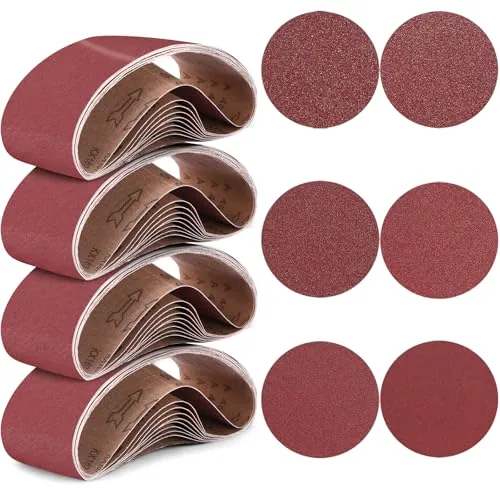 66 Piece 4 x 36 in Sanding Belts and 6 in Self-Adhesive Discs Set