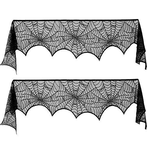 2 Piece Halloween Decoration Spiderweb Fireplace Mantle Scarf