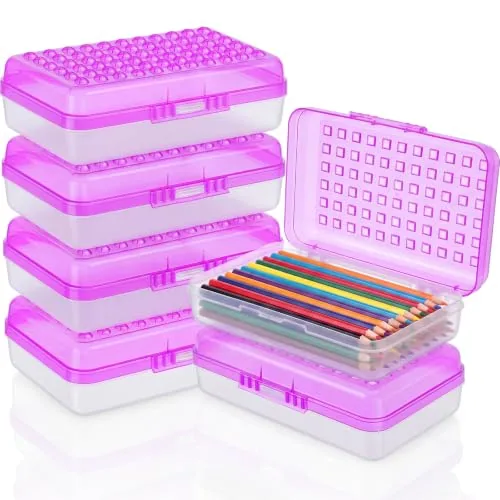 6 Piece Plastic Pencil Boxes Bulk Large Pencil Case, Purple