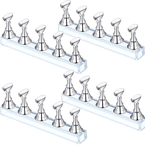 4 Piece Acrylic Nail Display Stand Nail Holder Magnetic Nail, Silver