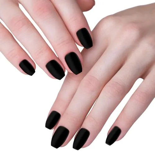 48 Piece Halloween Press on Nails False Short Square Nails Black
