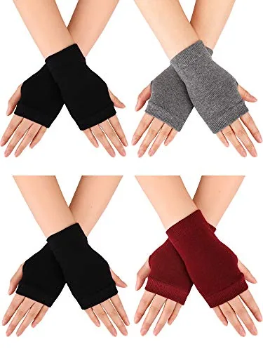 4 Pairs Fingerless Gloves, Black