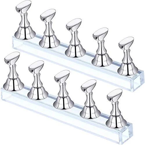 2 Piece Magnetic Nail Stand Holder Press on Nails, Silver