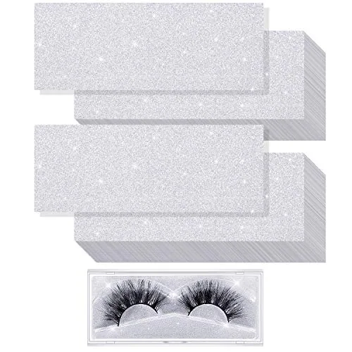 50 Piece Lash Box Internal Glitter Background Paper Rectangle, Silver