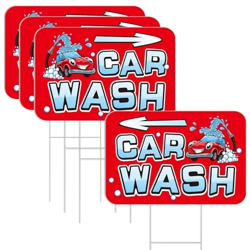 3 Piece Car Wash Arrow Yard Signs 15.7 x 12 Inches Car Wash Sign, Red