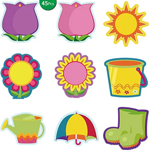 45 Piece Spring Flower Cutouts Bulletin Board Decoration Set Back