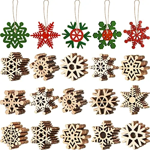 100 Piece Christmas Wooden Snowflakes Crafts, Natural