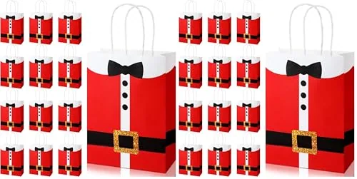 16 Piece Christmas Gift Bags Santa Suit Print, Multicolour