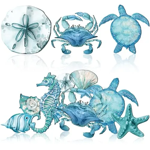 4 Piece Metal Beach Wall Decor Hanging Sea Life Decor Metal Fish