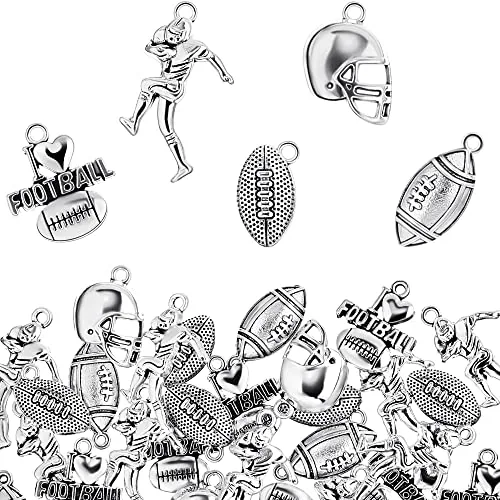 200 Piece Football Charms Mixed Silver Football Player's Bat Beads, Multicolour