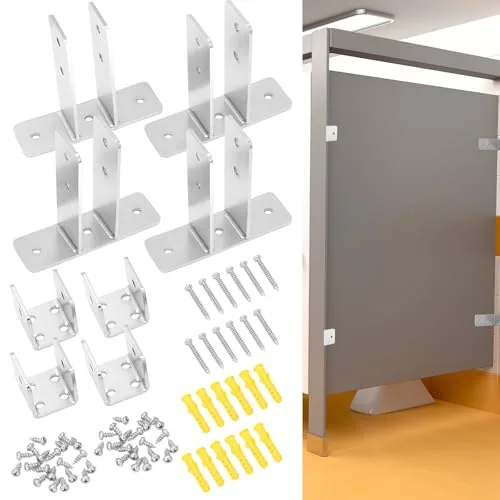 8 Piece Toilet Partition Panel Bracket Set 2-ear Urinal Screen, Silver