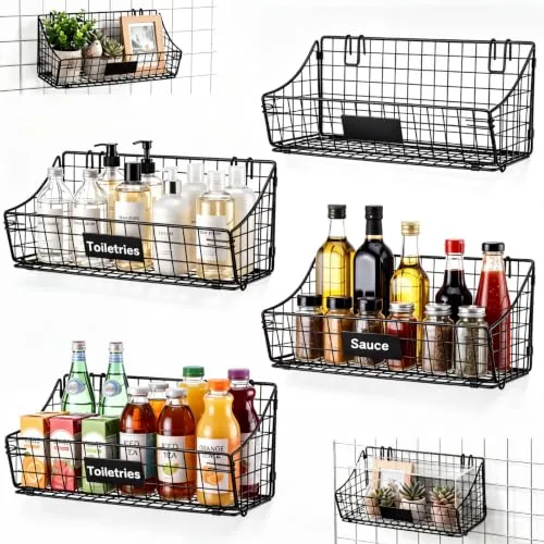 4 Piece Grid Wall Baskets, Black