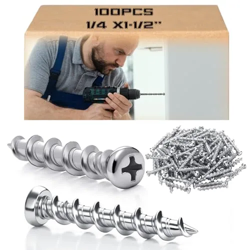 100 Piece Drywall Anchors 1/4 X 1-1/2 Inch Silver Self Drilling