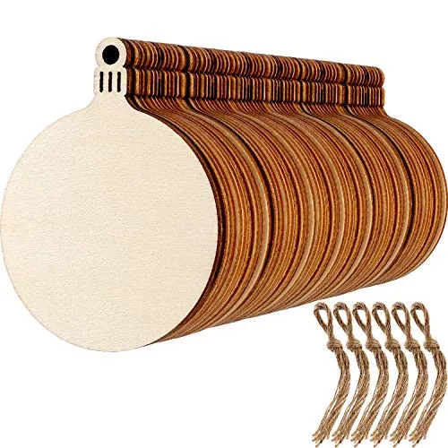60 Piece Christmas Wooden Ornaments 3.5 in Round Wood Slices, Natural