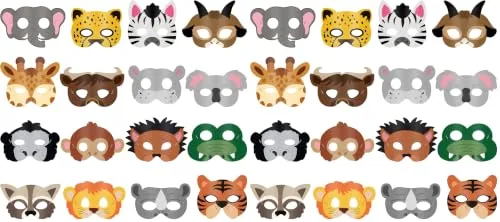 16 Piece Safari Animal Masks, Multicolour