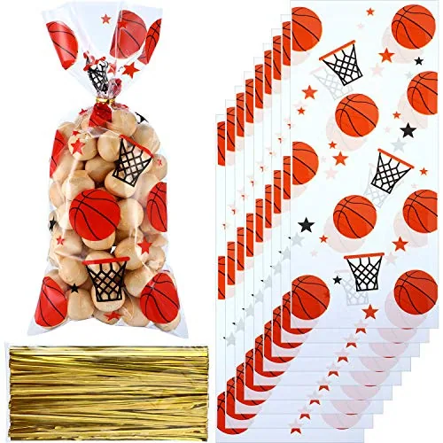 100 Piece Basketball Party Treat Bags Plastic Basketball Theme