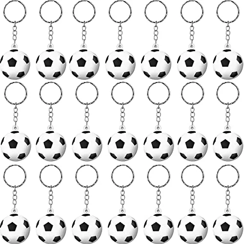 30 Piece Soccer Ball Keychains for Boys Party Bag Fillers, Multicolour