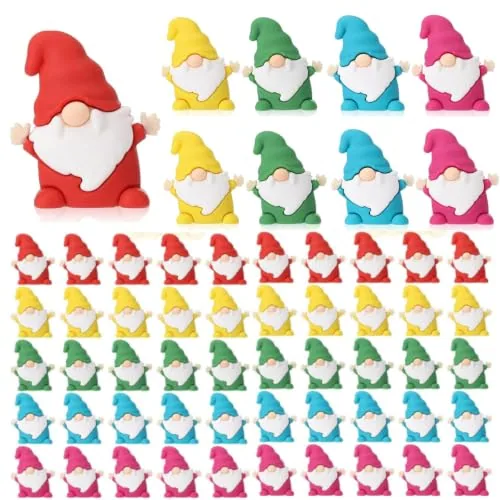 50 Piece Mini Colorful Gnomes Bulk Rubber Figurines, Red