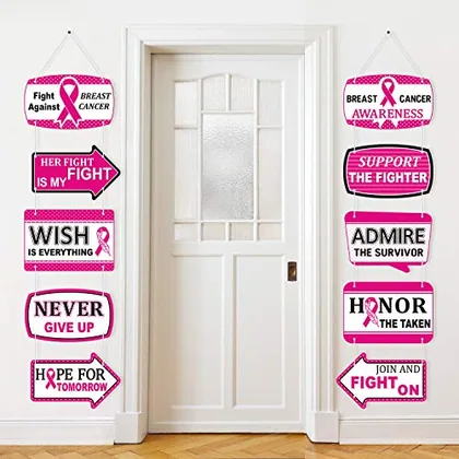 10 Piece Breast Cancer Awareness Decorations Pink Ribbon Porch